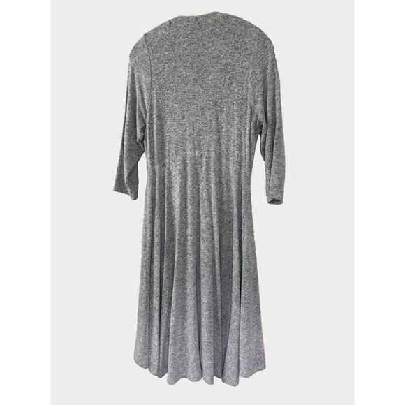 Torrid 1X 14 16 Faux Wrap Asymmetric Gray Midi Dress 3/4 Sleeve Minimalist Chic - Picture 2 of 8